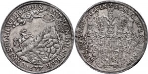 Los 365 der 174. Auktion.  Schwarzburg-Sondershausen, Doppeltaler (51,09g), 1677, Christian Wilhelm I. und Anton Günther II. Taxe 5.000,-/ Zuschlag 35.000,-